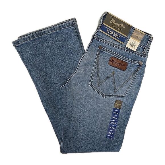 Wrangler Retro Mens Slim Boot Cut Jeans 30x30 77MWZ Cowboy Whiskered Stretch NWT - Picture 1 of 12